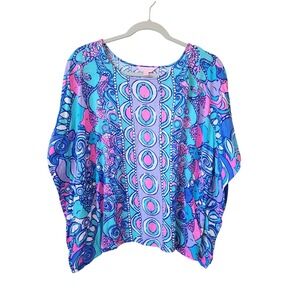 Lilly Pulitzer XXS/XS Cooper Caftan Shell Seahorse Print Dolman Oversized Top